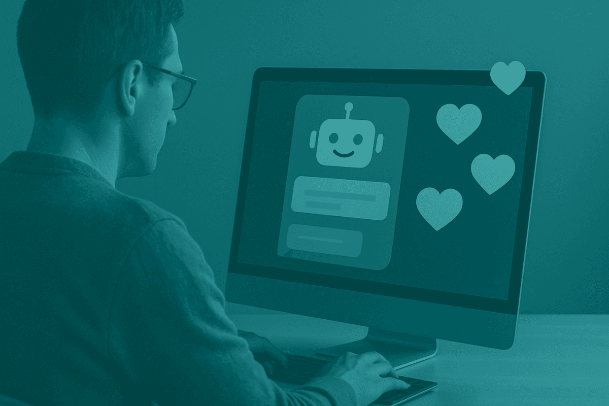 Graphic of man working at a computer.